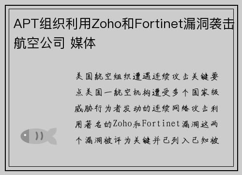 APT组织利用Zoho和Fortinet漏洞袭击航空公司 媒体