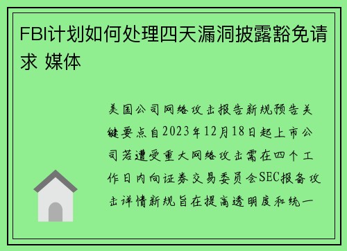 FBI计划如何处理四天漏洞披露豁免请求 媒体
