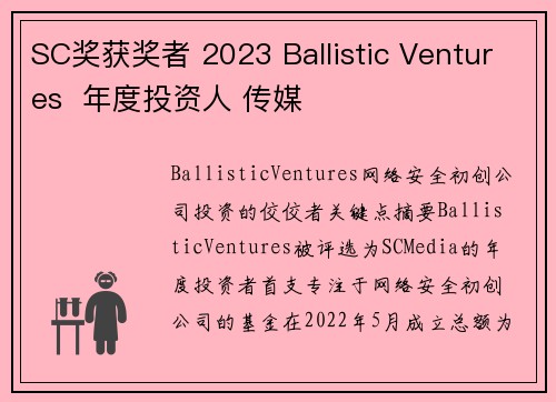 SC奖获奖者 2023 Ballistic Ventures  年度投资人 传媒
